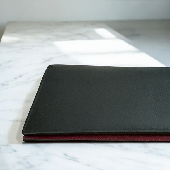 PRADA Saffiano Leather Long Wallet Black  Burgundy Multi-Color Interior - Picture 8 of 12